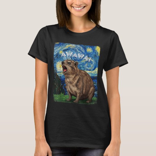 Rock Hyrax Awawa Funny Groundhog Starry Night Van T-Shirt (Vorderseite)