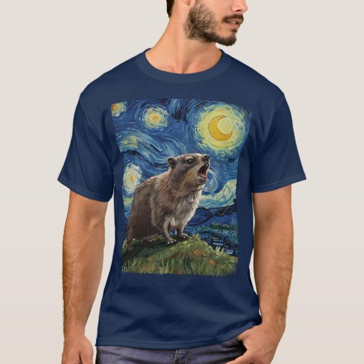 Rock Hyrax Awawa Upset Moon Starry Night Van Gogh T-Shirt (Vorderseite)