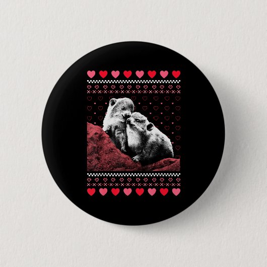 Rock Hyrax Valentine's Day Ugly Sweater Style Button (Vorderseite)