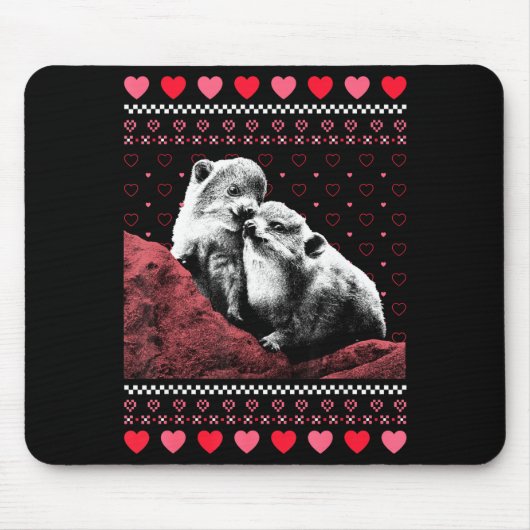 Rock Hyrax Valentine's Day Ugly Sweater Style Mousepad (Vorne)