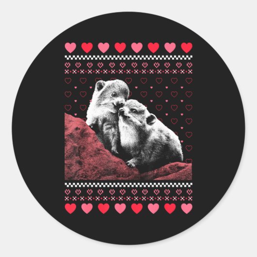 Rock Hyrax Valentine's Day Ugly Sweater Style Runder Aufkleber (Vorderseite)