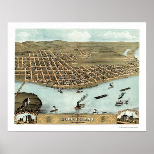 Rock Island, IL Panorama Karte - 1869 Poster (Vorne)
