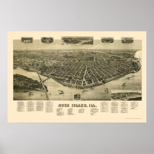 Rock Island, IL Panorama Karte - 1889 Poster (Vorne)