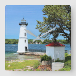 Rock Island Lighthouse, New York Wall Clock Quadratische Wanduhr