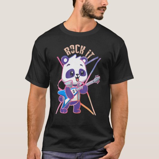 Rock it Panda spielt Gitarrist T-Shirt (Vorderseite)