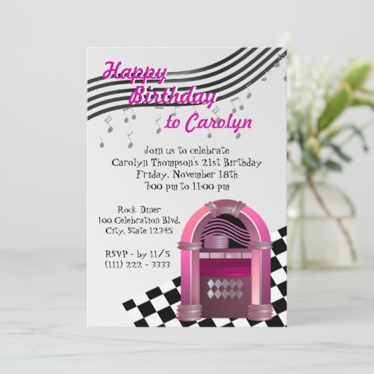 Rock Jukebox Birthday Einladung (Stehend Vorderseite)