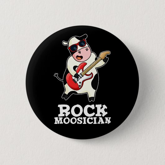 Rock Moosician Funny Cow Musiker Puck Dark BG Button (Vorderseite)