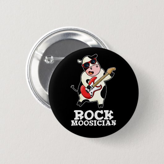 Rock Moosician Funny Cow Musiker Puck Dark BG Button (Vorne & Hinten)