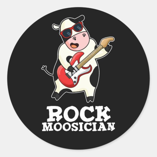 Rock Moosician Funny Cow Musiker Puck Dark BG Runder Aufkleber (Vorderseite)