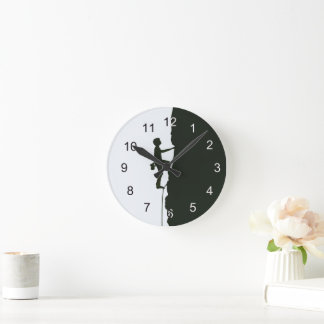 Rock, Mountain Climbing Climber Silhouette Runde Wanduhr