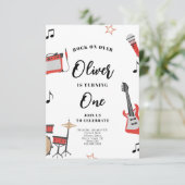 Rock Music Birthday Einladung Gitarre und Trommeln (Stehend Vorderseite)