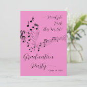 Rock Music Black & Pink Foto Graduation Party Einladung (Stehend Vorderseite)