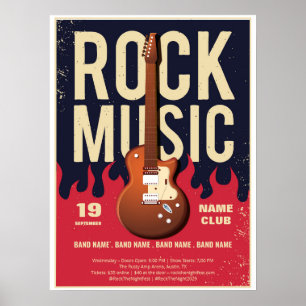 Rock Music Festival Poster - Gitarre und Flammen D