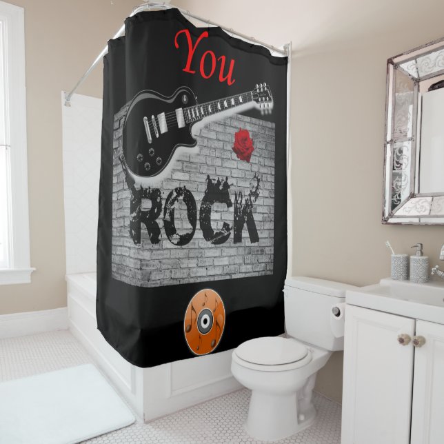 Rock Music Gitarre schwarzer Duschvorhang (Beispiel)