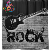 Rock Music Gitarre schwarzer Duschvorhang (Vorderseite)
