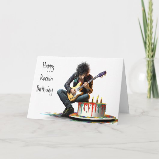Rock Music Gitarrist - Cool Happy Rockin Birthday Karte (Vorderseite)