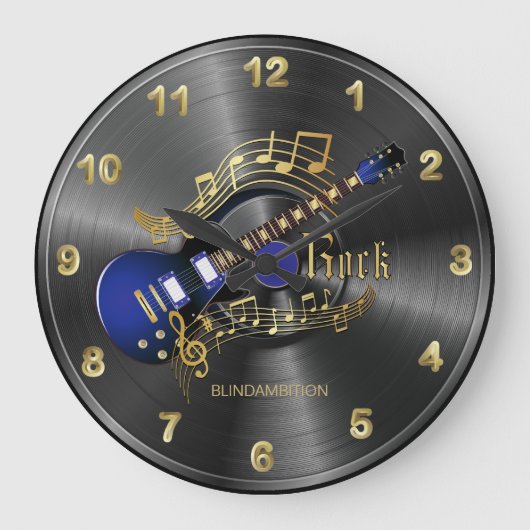 Rock Music Guitar - Blau Große Wanduhr (Vorderseite)