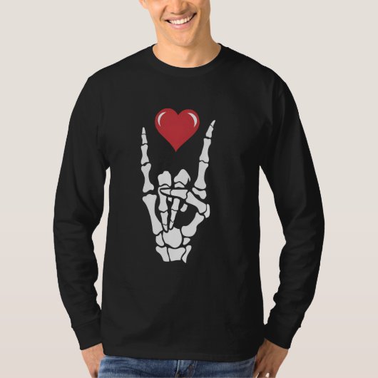 Rock Music Lover Skeleton Hand Rock Heart Graphic T-Shirt (Vorderseite)