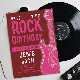 Rock Music Musician Gitarre Adult Pink Geburtstag Einladung