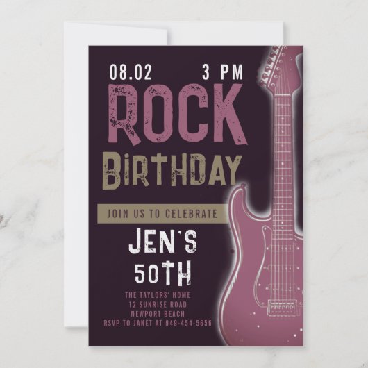 Rock Music Musician Gitarre Erwachsene Lila Geburt Einladung (Vorderseite)