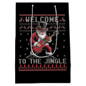 Rock n Roll Christmas Rocker Santa Ugly Christmas Mittlere Geschenktüte (Rückseite)