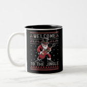 Rock n Roll Christmas Rocker Santa Ugly Christmas  Zweifarbige Tasse (Links)