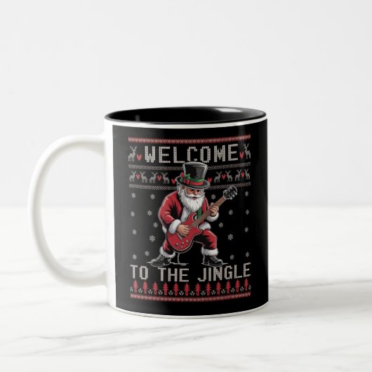 Rock n Roll Christmas Rocker Santa Ugly Christmas  Zweifarbige Tasse (Links)