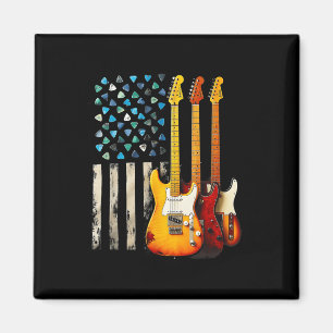 Rock N Roll E-Gitarre Retro USA Amerikanische Flag Magnet