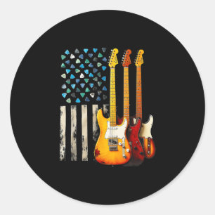 Rock N Roll E-Gitarre Retro USA Amerikanische Flag Runder Aufkleber
