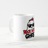 Rock N Roll Ghost Mug, Fun Halloween Graphic T Kaffeetasse (Vorderseite Links)