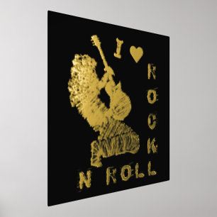 Rock N Roll Gitarrist Schwarz Goldfolie Drucke
