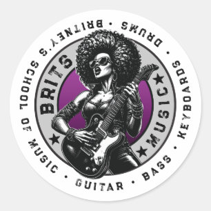 Rock ’n’ Roll Grafik – Design für weibliche Musiks Runder Aufkleber