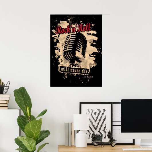 Rock-n-Roll-Mikrofon - rot Poster (Heimbüro)