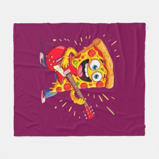 **Rock ’n’ Roll Pizza – Funny Guitar-Playing Slice Fleecedecke (Vorderseite (Horizontal))