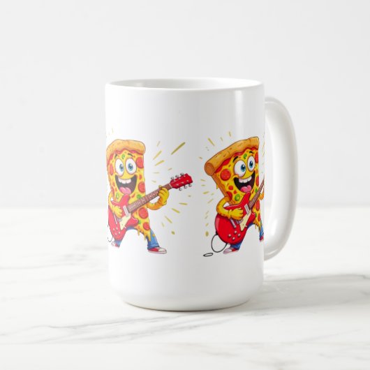 **Rock ’n’ Roll Pizza – Funny Guitar-Playing Slice Kaffeetasse (VorderseiteRechts)