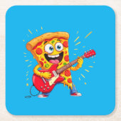 **Rock ’n’ Roll Pizza – Funny Guitar-Playing Slice Rechteckiger Pappuntersetzer (Vorderseite)