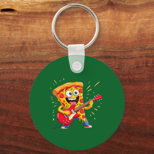 **Rock ’n’ Roll Pizza – Funny Guitar-Playing Slice Schlüsselanhänger (Rückseite)