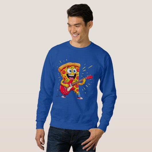 **Rock ’n’ Roll Pizza – Funny Guitar-Playing Slice Sweatshirt (Vorne ganz)
