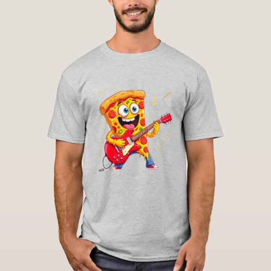 **Rock ’n’ Roll Pizza – Funny Guitar-Playing Slice T-Shirt (Vorderseite)