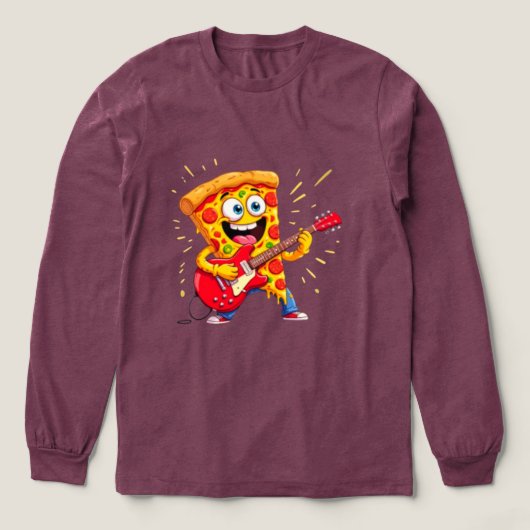 **Rock ’n’ Roll Pizza – Funny Guitar-Playing Slice Tri-Blend Shirt (Design Vorderseite)