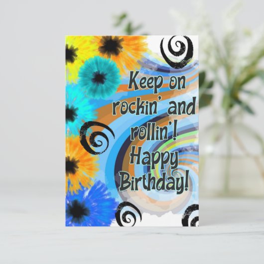 Rock 'N Roll Retro, Psychedelic Birthday Card Dankeskarte (Stehend Vorderseite)