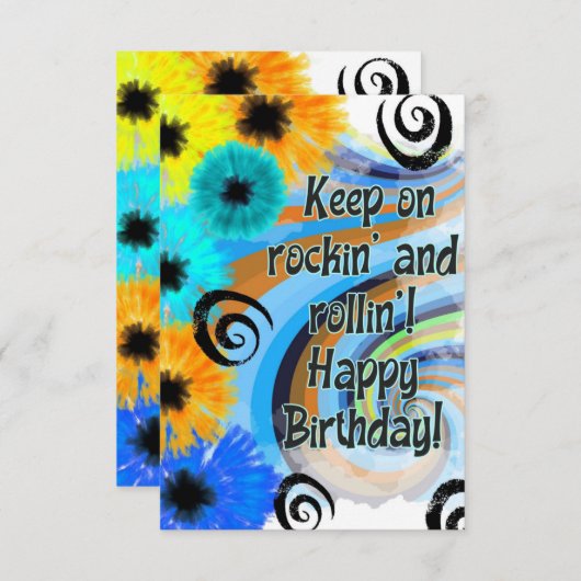 Rock 'N Roll Retro, Psychedelic Birthday Card Dankeskarte (Vorne/Hinten)