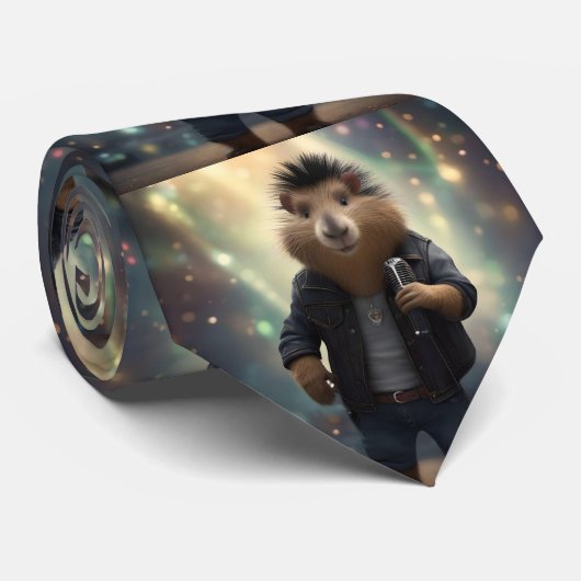 "Rock 'n' Roll Rodent: The Mohawk Capybara Rocksta Krawatte (Gerollt)