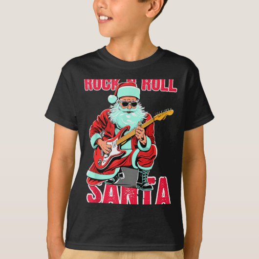 Rock N Roll Santa Playing Guitar Christmas T-Shirt (Vorderseite)