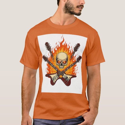 "Rock 'n' Roll Skull & Guitar T - Shirt - Symbol (Vorderseite)