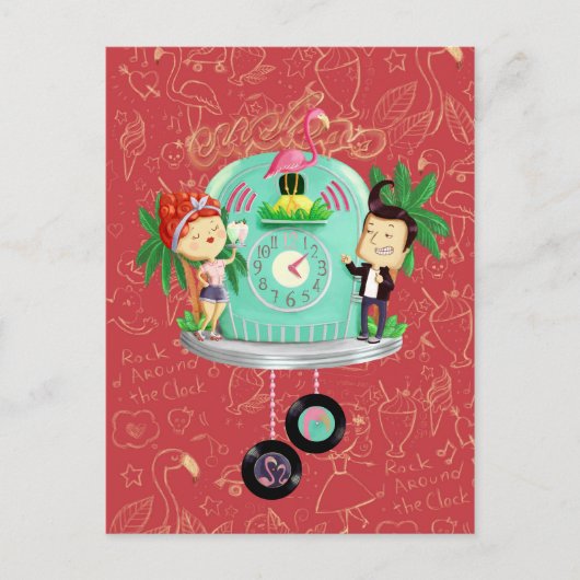 Rock ‘n’ Roll Wallclock Postkarte (Vorderseite)