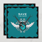 Rock 'n' Roll Wedding Save the Date Black Aquamari Einladung (Vorne/Hinten)