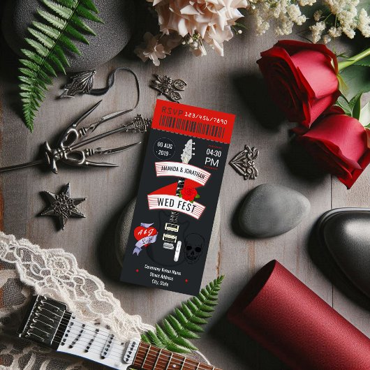 Rock n' Roll Wedding Ticket individuelle Einladung