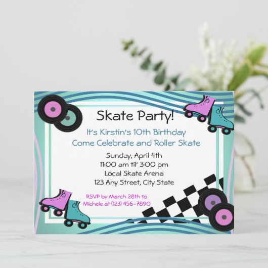 Rock N' Roller Skate Einladung (Stehend Vorderseite)