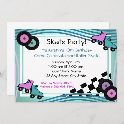 Rock N' Roller Skate Einladung (Vorne/Hinten)